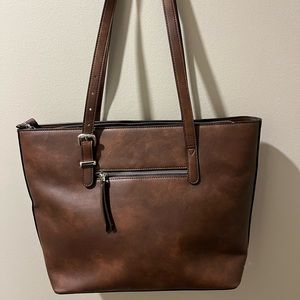 Brown leather tote bag